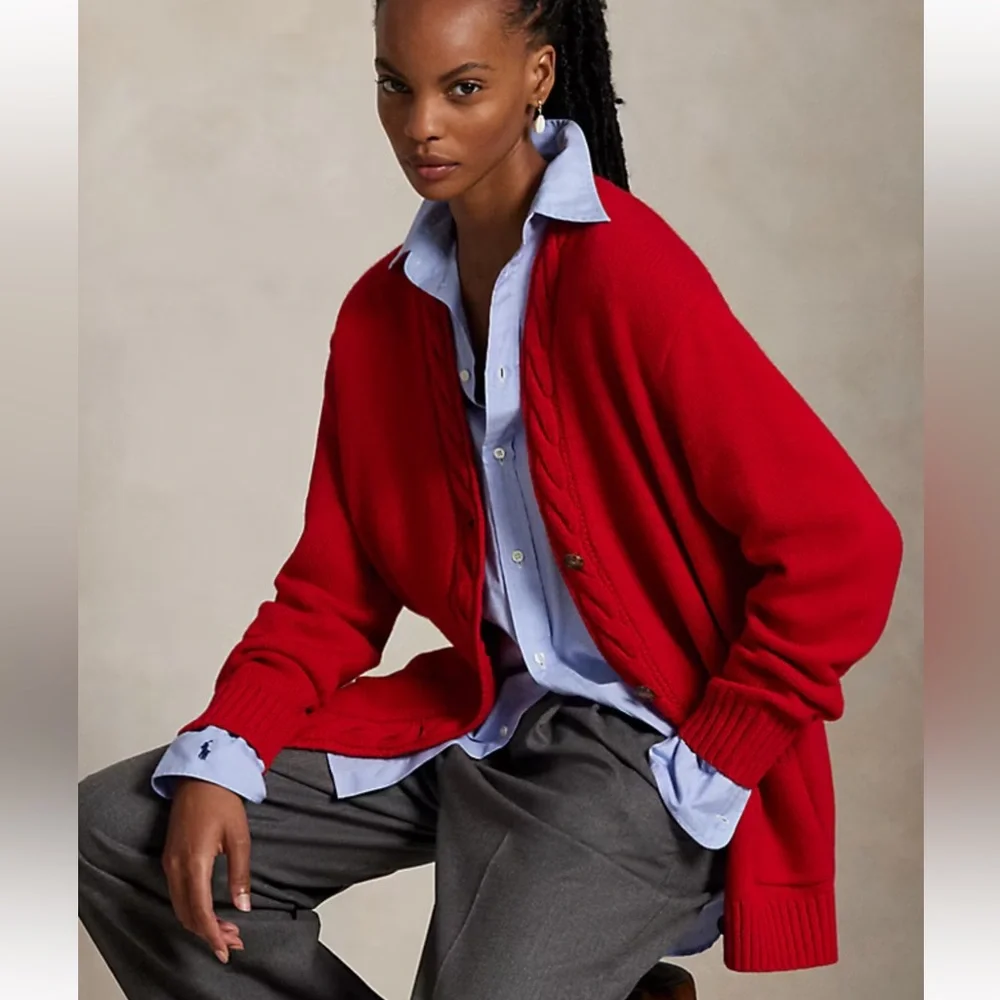 Polo Ralph Lauren Vibrant Red Cotton Cardigan Sweater sz Medium - Picture 1 of 7